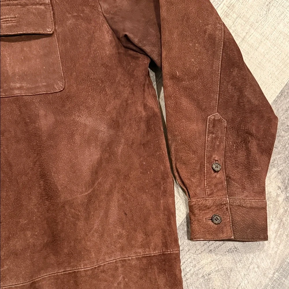 Vintage GUESS Men's Dark Brown Suede Shirt Jacket - Picture 9 of 16